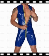 Latex Mens Leotard Around Collar Front 3 Way Zip Sleeveless Cool Customie k12