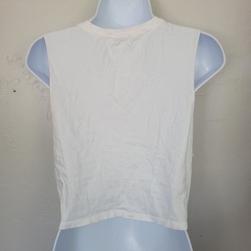 Emma & Sam Medium White Cropped Tank Top Neon Yellow Lace Up Grommets Crop - Picture 4 of 6