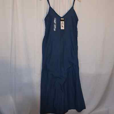 NWT Always a Thrill Maxi Denim Blue Cotton Size large Spaghetti Straps, V Neck