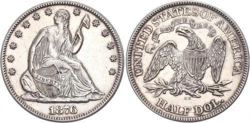 1876-CC 50 Cent Small CC NGC AU 55