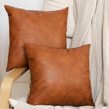 Brown Faux Leather Accent Throw Pillow Cover 18x18 Inch 2pack Modern Country Far