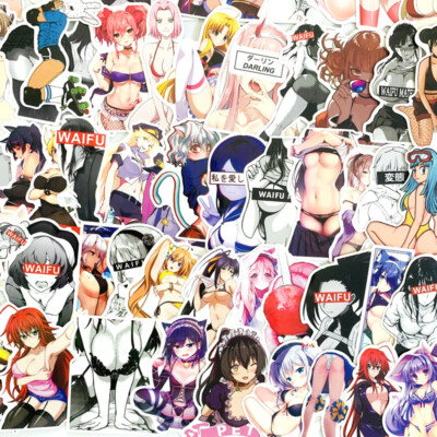 50 pcs Cute Waifu Anime Girls Stickers - No Duplicates