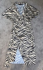 Sally LaPointe Women Brown Zebra Drop Collar Blazer Dress Side Ruched Size 2