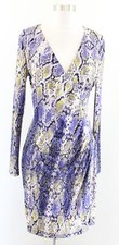 Calvin Klein Yellow Purple Blue Snakeskin Print Ruched Faux Wrap Sheath Dress 8