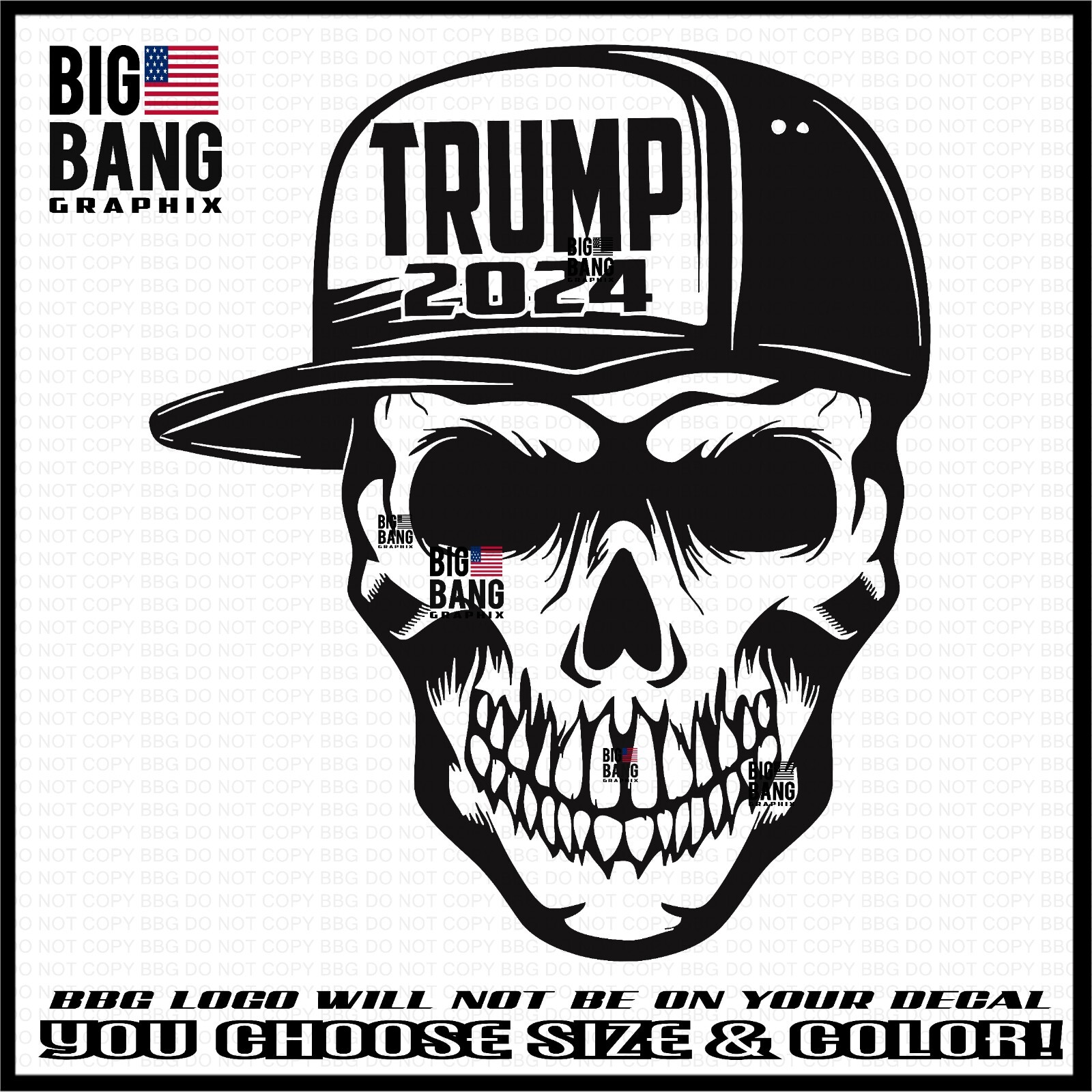 Trump 2024 Skull Vinyl Decal for Cars Trucks SUVs RVs Semi Windows Die-Cut Sticker