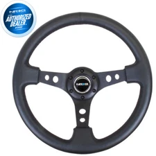 NEW NRG Deep Dish Steering Wheel 350mm Black Leather Black Center RST-006BK