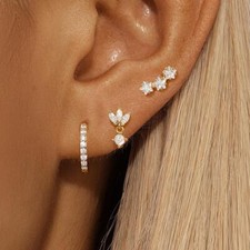 3pcs Star Zircon Stud Earrings Set for Women   Punk Stainless Steel Jewelry