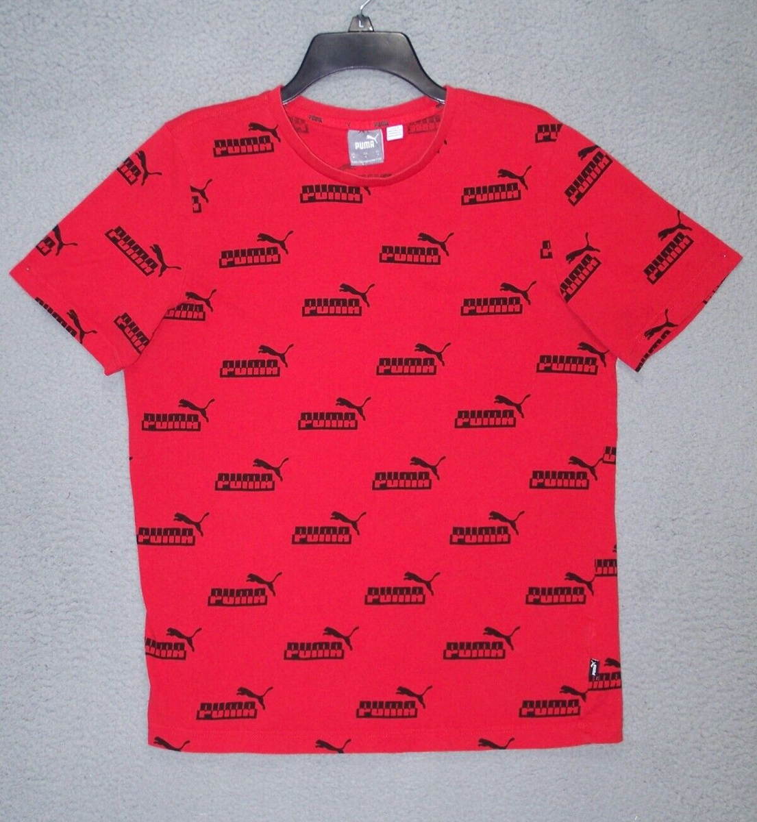 Puma Shirt Adult Medium Red All Over Logo Cat Print Short Sleeve