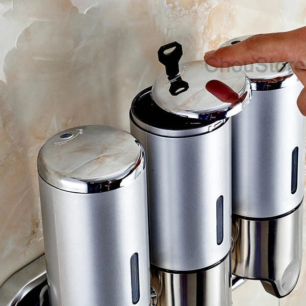 Bathroom Wall Mount Shower Gel Body Lotion Shampoo Liquid Soap Dispenser Triplet - Image 3 of 4