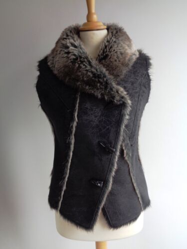 JANE NORMAN Black Faux Suede Gilet Jacket Faux Fur Inner Size 10 - Afbeelding 1 van 17