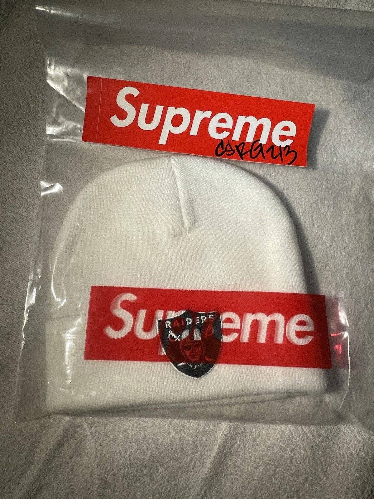 Supreme NFL x Raiders x '47 Beanie BLANC FLAMBANT NEUF !