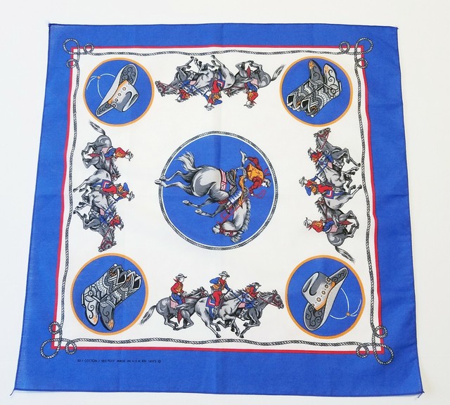 Vintage Bandana Western Rodeo Cowboy Handkerchief Blue Made in USA eBay