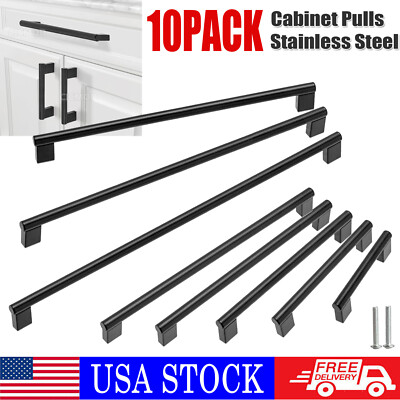 10Pack Matte Black Kitchen Cabinet Pulls Stainless Steel Drawer T Bar Handles