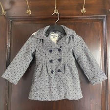 Osh Kosh B'gosh Gray Polka Dot Dress Coat Girls Sz 4 Faux Sherpa Lined Hood