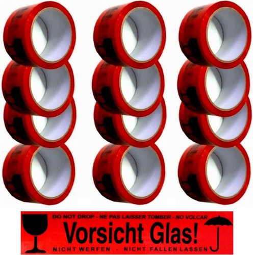 72 Rollen V48 Paketband 66m Vorsicht Glas Rot Klebeband