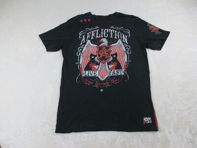 Affliction Shirt Mens Extra Large Black Eagle Live Fast Distressed Grunge*