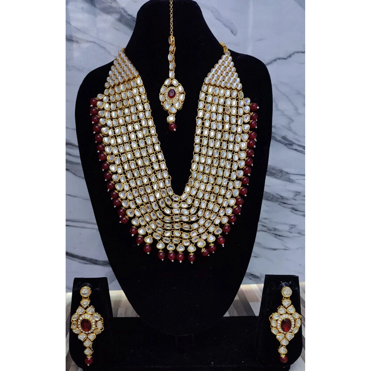 Indian Bollywood Gold Plated Kundan Long Maharani Bridal Jewelry
