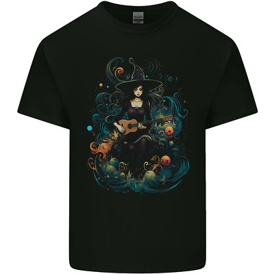  T-Shirt A Witch Playing a Guitar Halloween Fantasy Herren Baumwolle T-Shirt Top