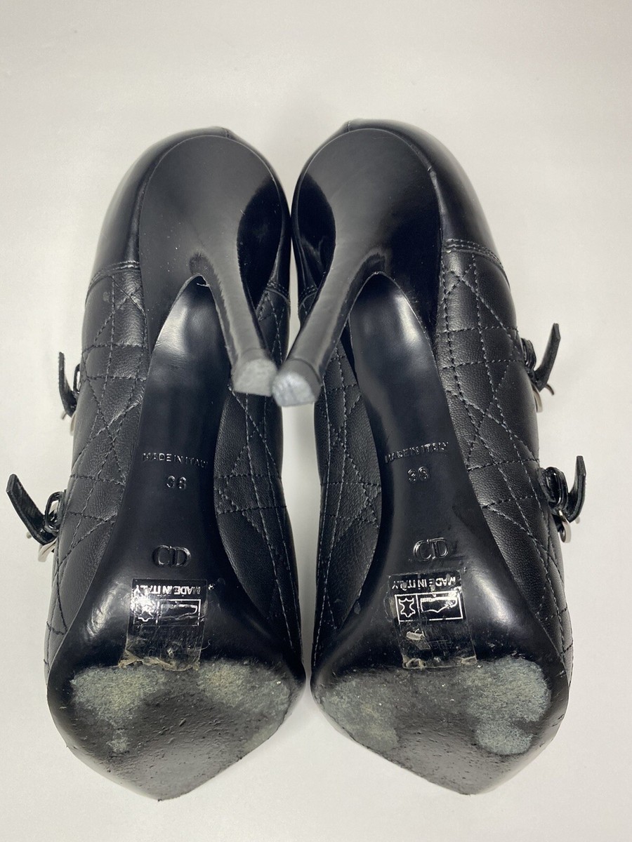 $1175 Christian Dior City Black Cannage Quilted Boot Buckle