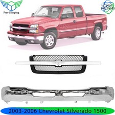 Front Bumper Chrome Grille Assembly Kit For 2003-2006 Chevrolet Silverado 1500 Front Bumper Chrome Grille Assembly Kit For 2003-2006 Chevrolet Silverado 1500