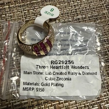 Three Heartfelt Wonders Lab Ruby & Diamond Gold Plated Ring