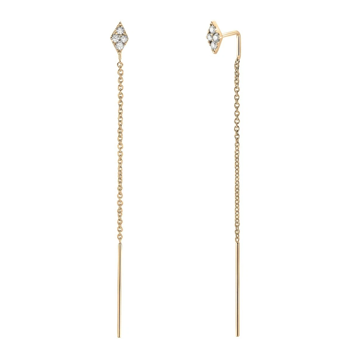 Solid 14K Yellow Gold Natural Diamond Threader Earrings 0.14 ct tw G SI1 Women's