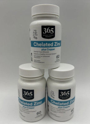 3x 6/28 365 by Whole Foods Market, Chelated Zinc, 60 CT