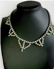 Vintage 1960  s Rhinestones Necklace Bib Clear Geometric Dangles Choker Collar