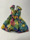 Vintage Barbie Or Other Doll Dress Pink Green Gold Floral Design Made In China