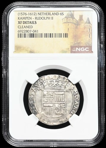NETHERLANDS, Kampen. Rudolf II, 1576-1612. Silver 6 Stuivers, NGC XF