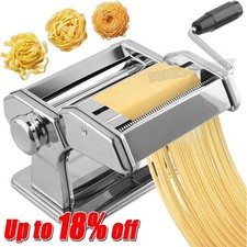 Stainless Steel Pasta Maker 6 Thickness Dough Roller 2 Blades Noodle Cutter NEW