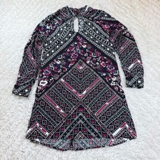 Express Dress Women's Large Floral Print Boho Geometric Keyhole Black Boho Party