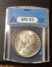 1885 MORGAN SILVER DOLLAR ANACS MS-63 RIM TONING NO RESERVE OLD HOLDER