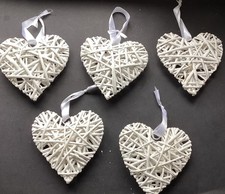 5x White Wicker Hearts Wall Hanging Decor Wedding Marriage