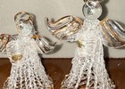 Unmarked Glass Angel Figurines Clear Gold Accents 3D Effect Pair 4.5in — photo 3