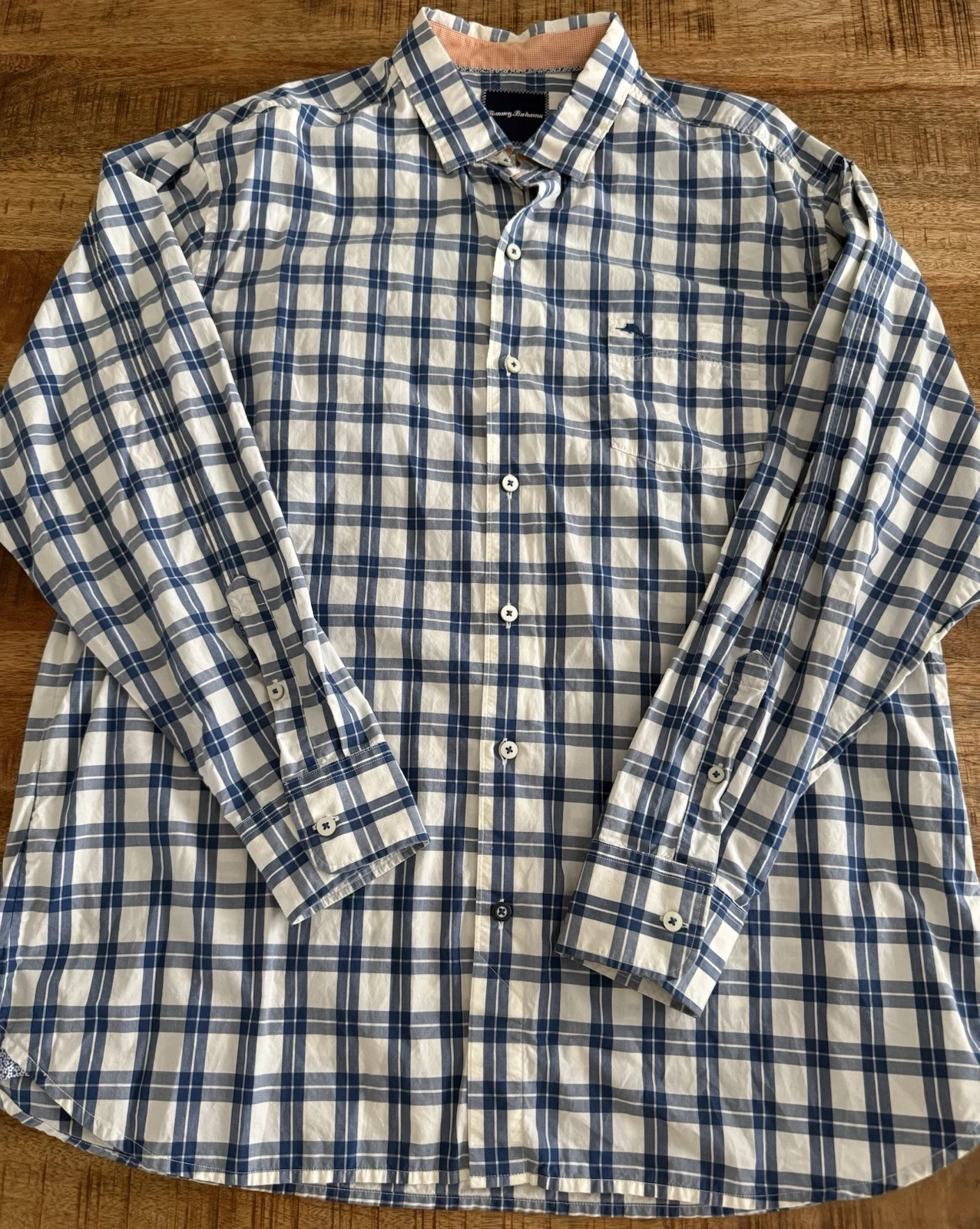 Tommy Bahama Shirt Mens XL Blue Plaid Pima Cotton Button Up Casual