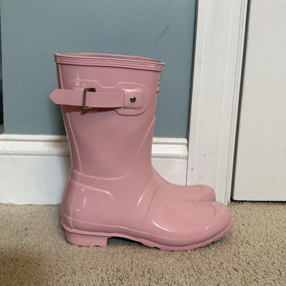 Hunter Original Botas de Lluvia Cortas Brillo Para Mujer Talla 7 Rosa Impermeables Wellingtons Foto 2 de 4