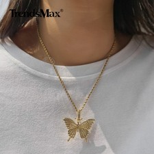 Fashion Butterfly Necklace Pendant Gold Plated Unisex 18-24" Rope Chain Jewelry