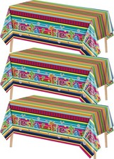 3 Pcs Mexican Fiesta Plastic Tablecloth 108 x 54 Inch Plastic Cinco De Mayo P...
