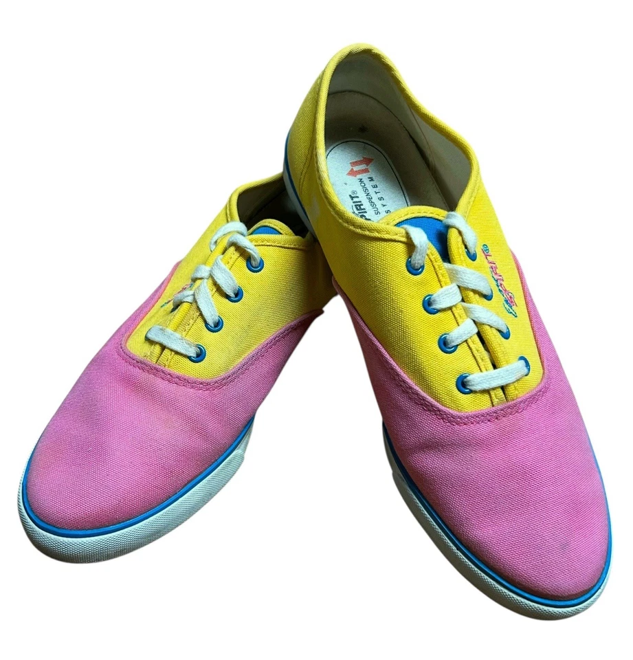 Easy Spirit Vintage 80s Pink Yellow Canvas Sneakers Size 8 B Women Tennis Shoes  - Image 2 of 4