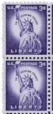US 3 Cent Purple Lady Statue Of Liberty Strip (1) Mint Never Hinged Uncirculated