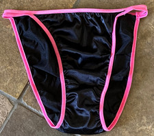 Black Pink Trim 9/2XL Double String Hi Shine Second Skin String Panties NWOT