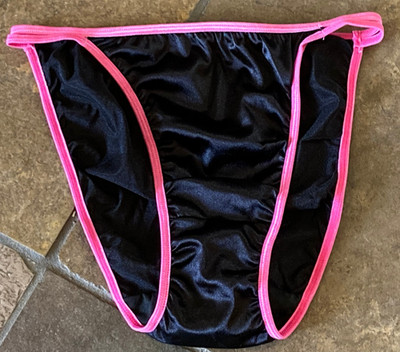 Black Pink Trim  9/2XL Double String Hi Shine Second Skin String Panties NWOT