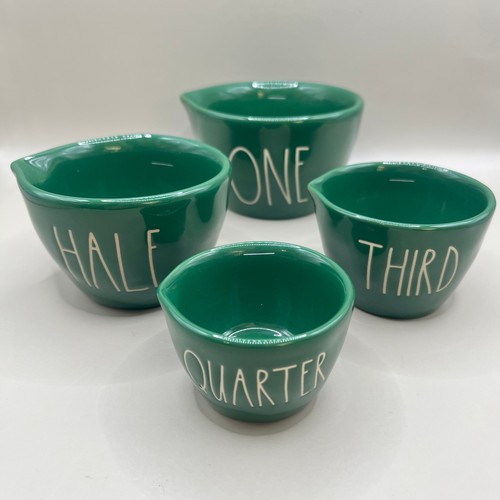 Rae Dunn Green Measuring Cups Set 4 Piece Nesting Ceramic Pour Spout Magenta