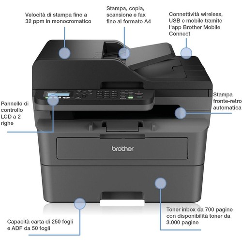 Stampante multifunzione Brother MFCL2827DW nero - Foto 2 di 6