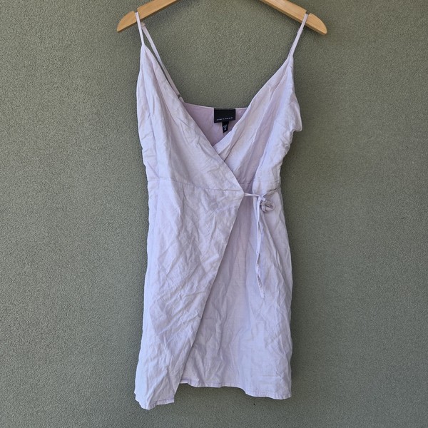 Alice In The Eve Pastel Lilac Linen Blend Wrap Mini Dress - Size M
