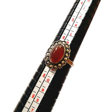 Vintage 925 Sterling Silver Carnelian & Marcasite Ring Art Deco Size N 1/2 (10)