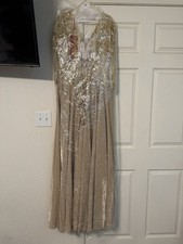 May Queen Gold Sequin Plus Size 2XL Formal Mother of the Bride Dress