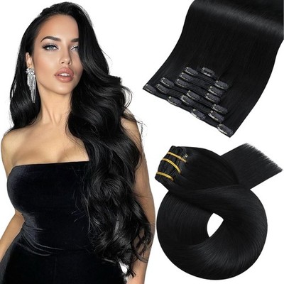 Clip in Extensions Echthaar Schwarz Doppelt Tressen Echthaar Extensions Clip ...