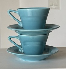 2 Vintage Homer Laughlin Harlequin Fiesta Cup & Saucer Sets ~ Turquoise